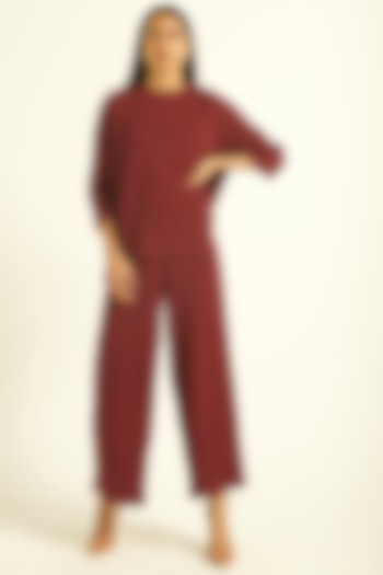 Blood Red Cotton Wide-Legged Pant Set by Dash and Dot at Pernia's Pop Up Shop