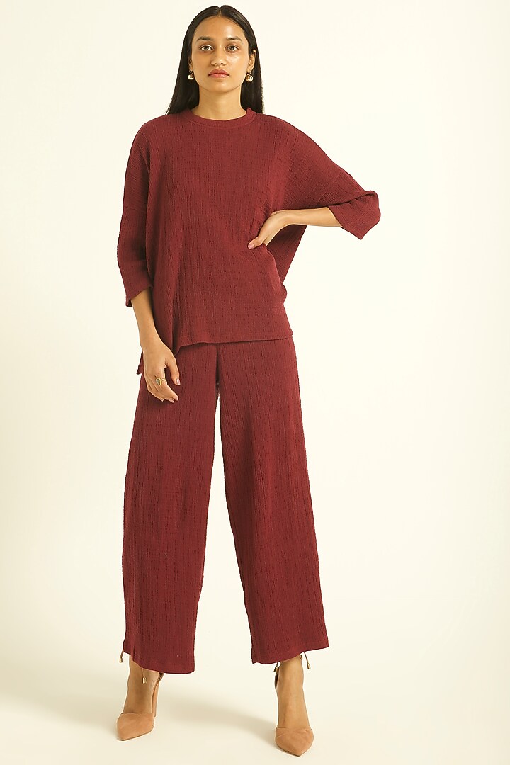 Blood Red Cotton Wide-Legged Pant Set by Dash and Dot at Pernia's Pop Up Shop