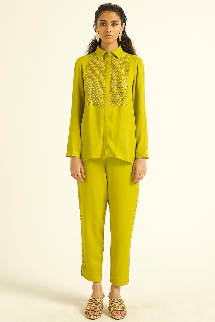 Fluorescent Lime Embroidered Shirt by Dash and Dot