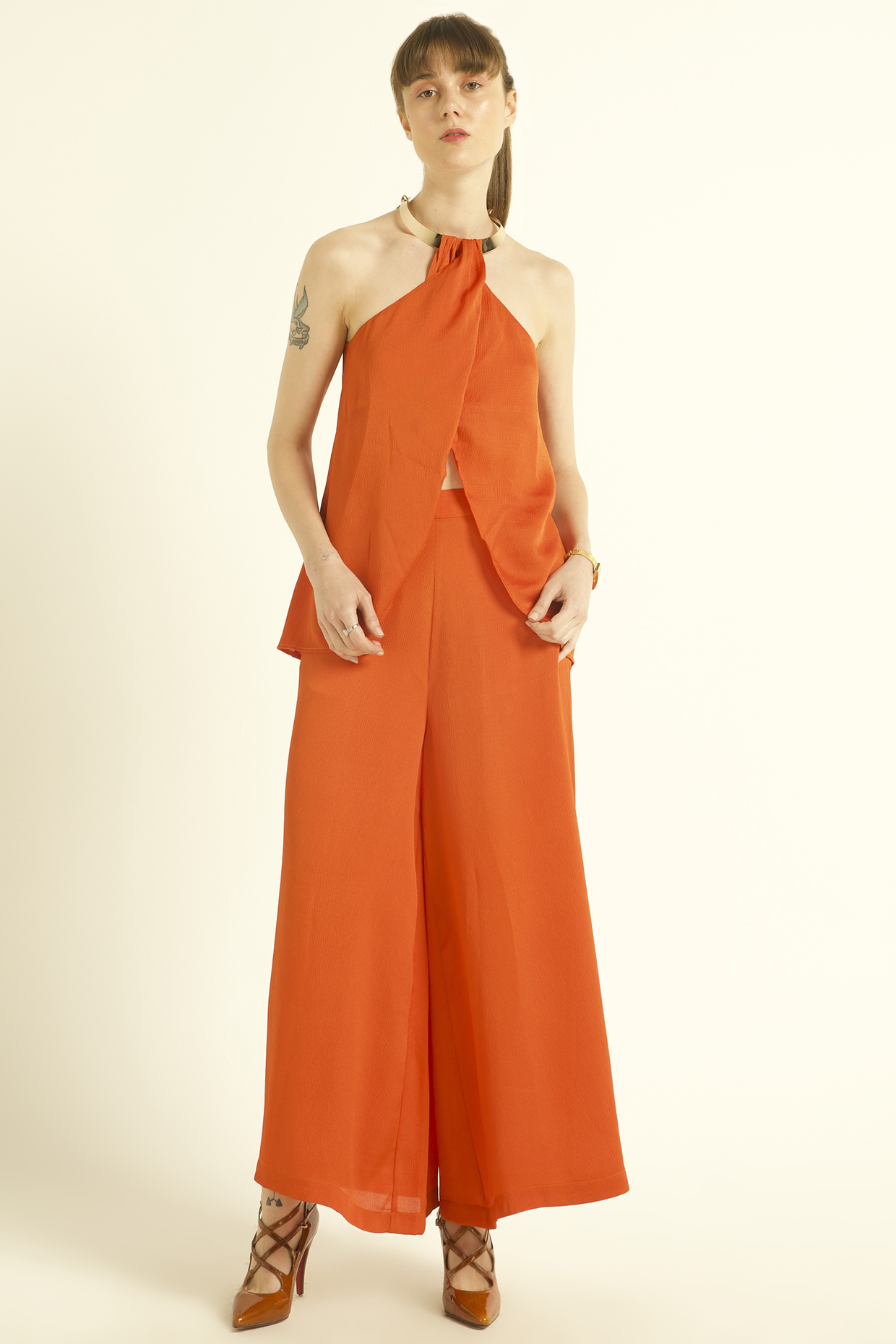 Blaze Orange Polyester Wide-Legged Pant Set by Dash and Dot at Pernia's Pop Up Shop