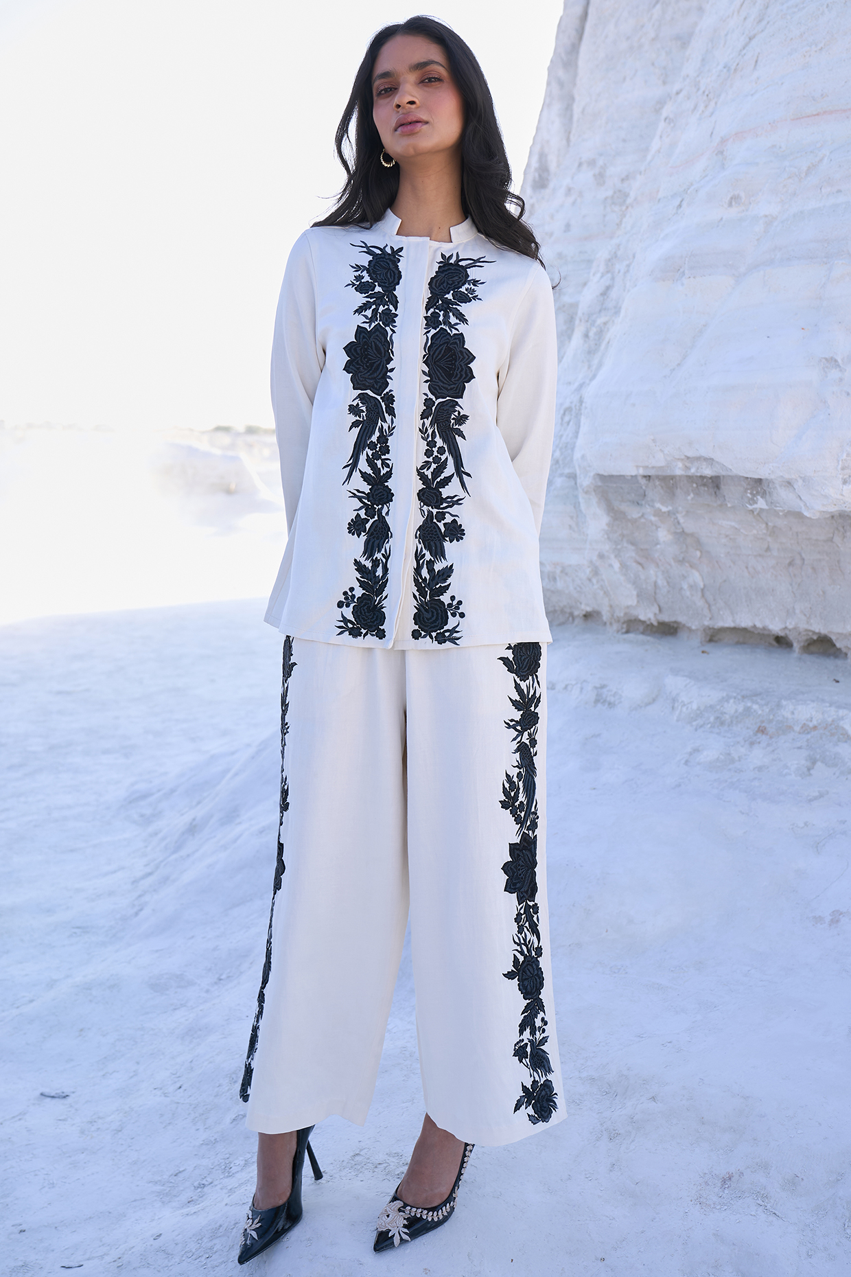 Ivory Tencel Embroidered Co-Ord Set by Dash and Dot at Pernia's Pop Up Shop
