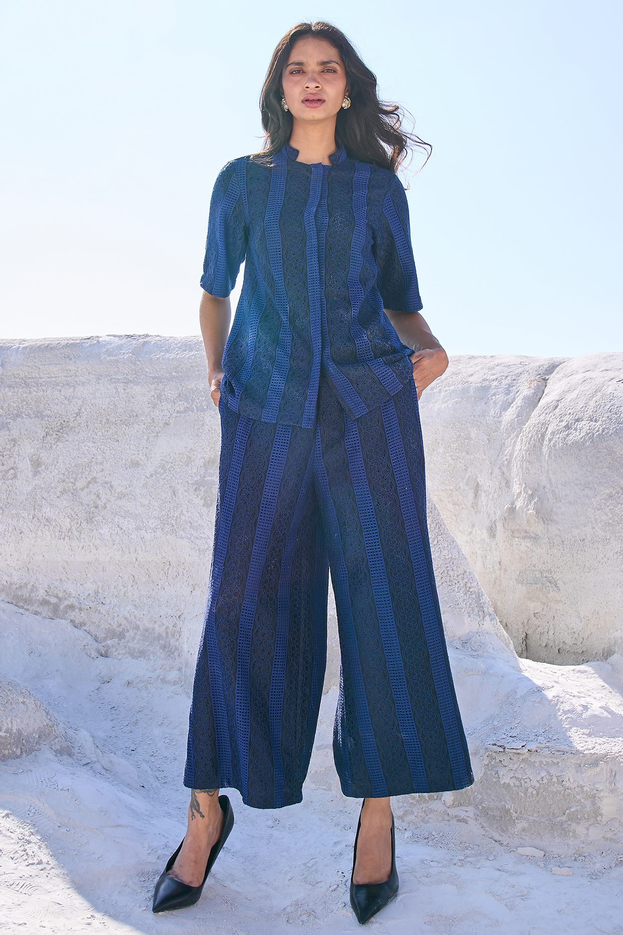 Navy Blue Polyester Co-Ord Set by Dash and Dot at Pernia's Pop Up Shop