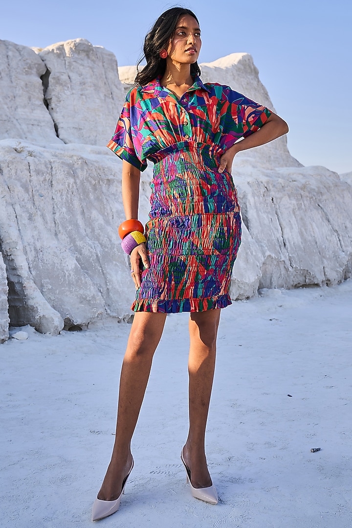 Multi-Coloured Tencel Printed Summer Shirt Dress by Dash and Dot at Pernia's Pop Up Shop