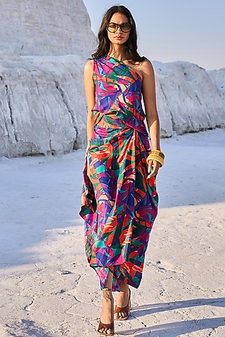 Multi-Coloured Tencel Printed Skirt Set by Dash and Dot