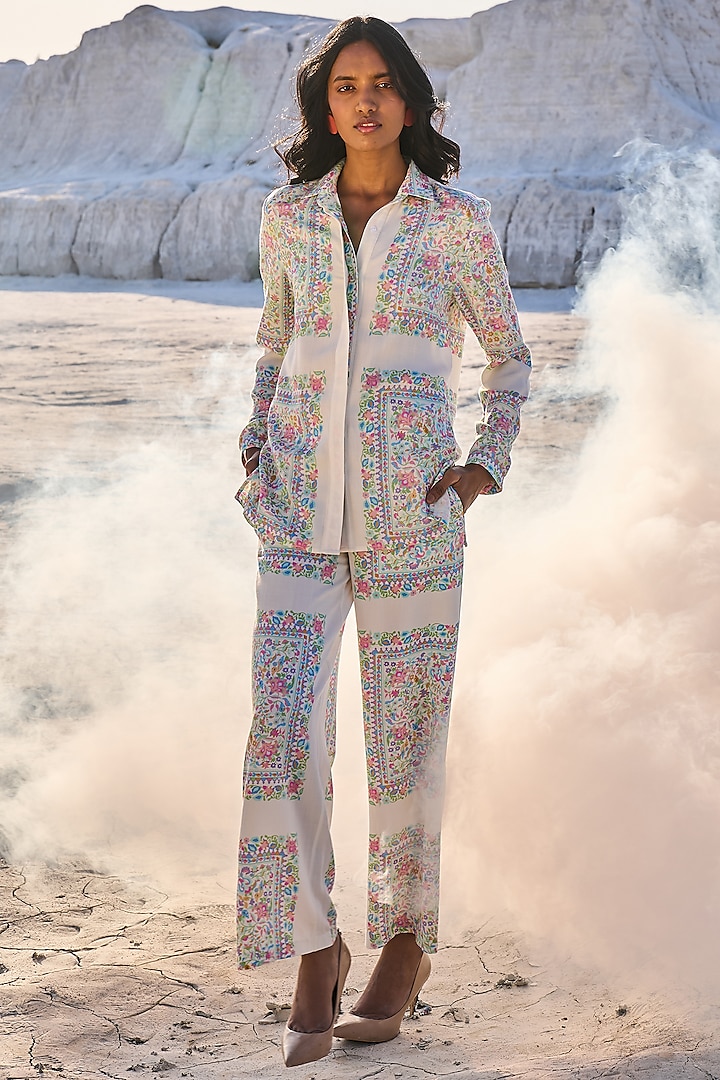 Ivory Tencel Printed Co-Ord Set by Dash and Dot at Pernia's Pop Up Shop