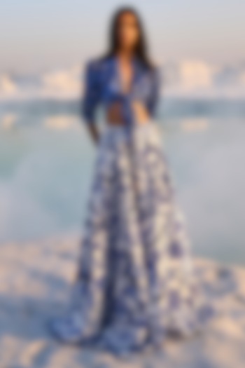White Tencel Satin Printed Skirt Set by Dash and Dot at Pernia's Pop Up Shop