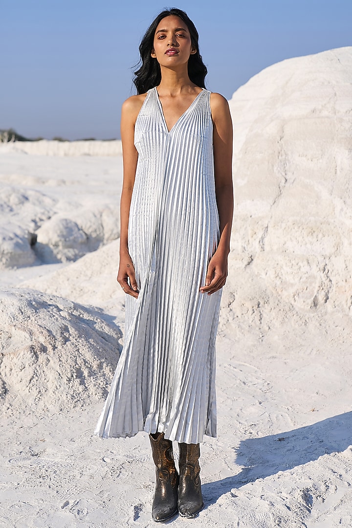 Silver Shimmer Maxi Dress by Dash and Dot