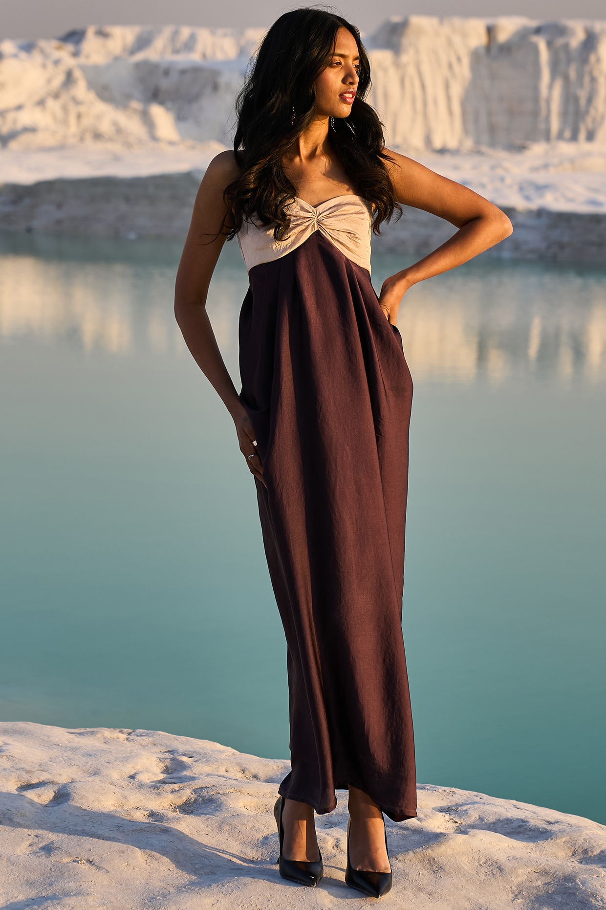 Ivory satin best sale maxi dress