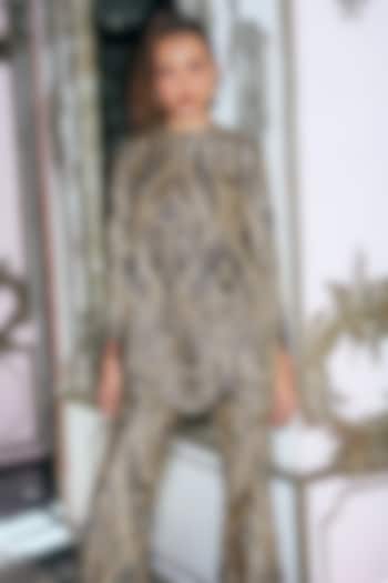 Black & Gold Recycled Polyester Embroidered Top by Dash and Dot at Pernia's Pop Up Shop