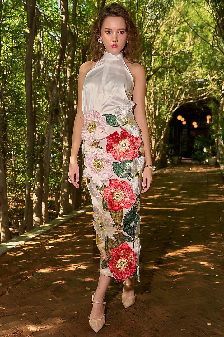 Ivory Recycled Polyester & Satin Top by Dash and Dot at Pernia's Pop Up Shop