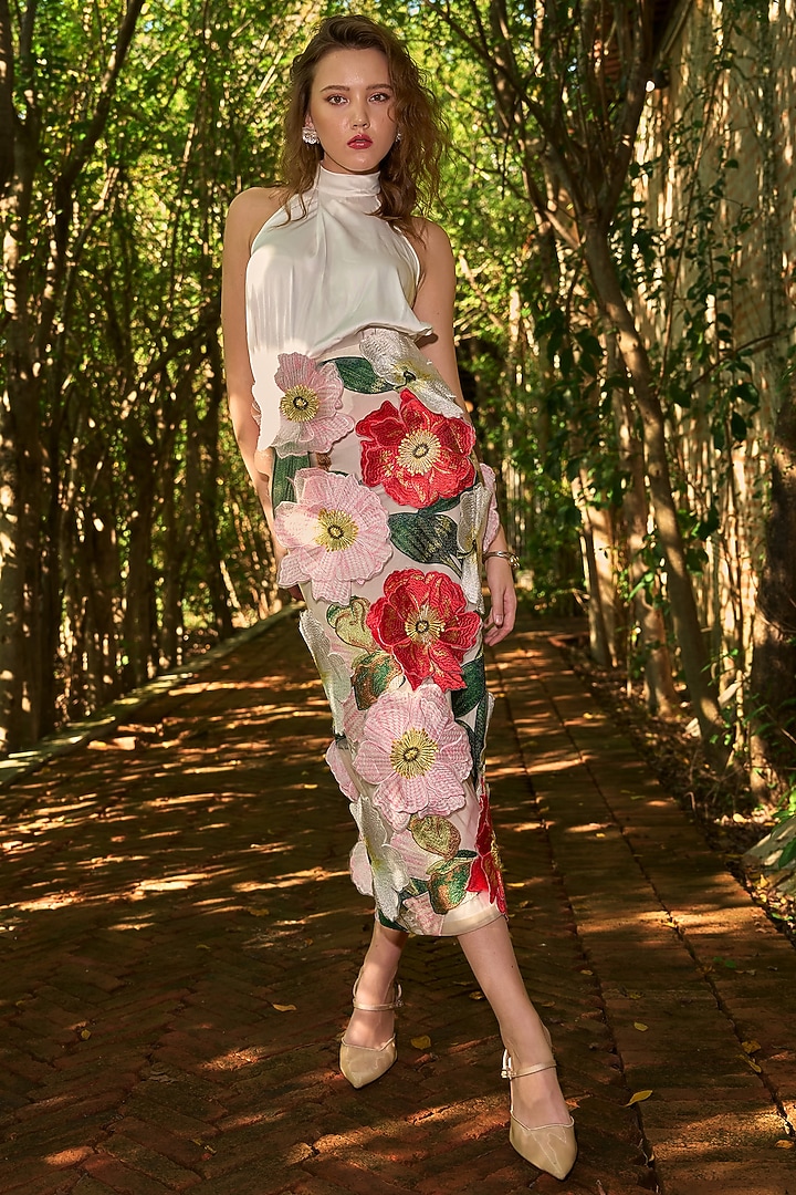 Ivory Recycled Polyester & Satin Top by Dash and Dot at Pernia's Pop Up Shop
