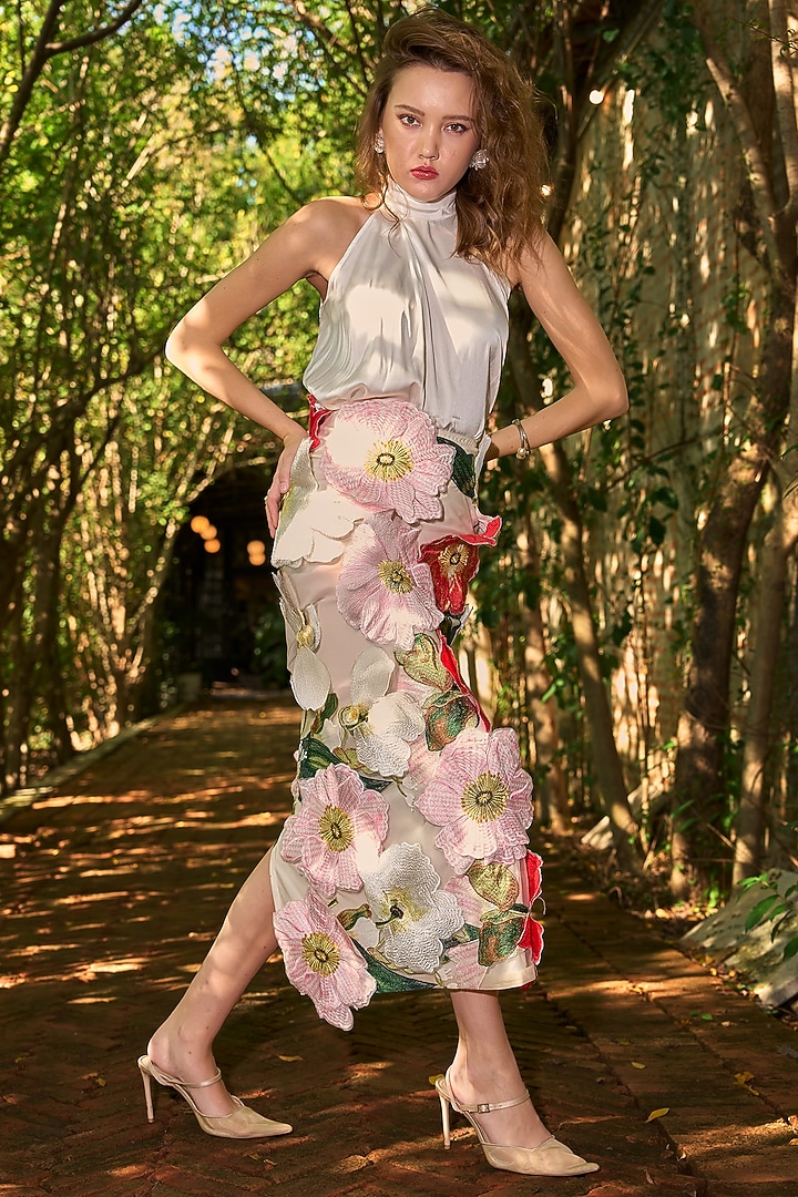 Ivory Recycled Polyester & Satin Top by Dash and Dot at Pernia's Pop Up Shop