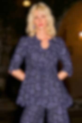 Navy Blue Polyester Embroidered Peplum Top by Dash and Dot at Pernia's Pop Up Shop