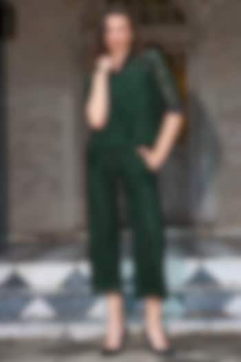 Emerald & Black Polyester Embroidered Top by Dash and Dot at Pernia's Pop Up Shop