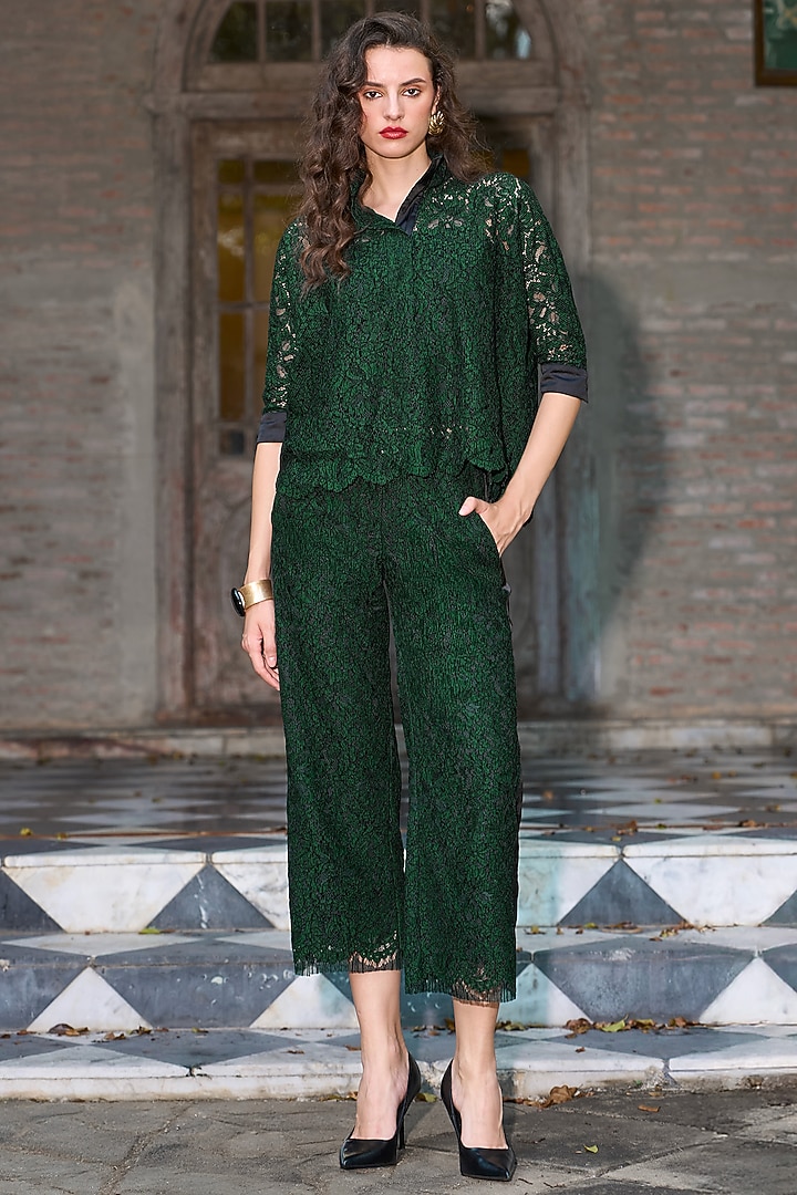 Emerald & Black Polyester Pant Set by Dash and Dot at Pernia's Pop Up Shop