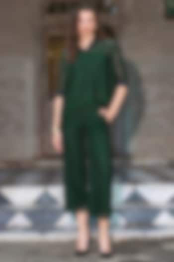 Emerald & Black Polyester Pants by Dash and Dot at Pernia's Pop Up Shop