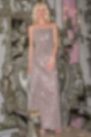 Champagne Polyester Embroidered Party Wear Gown by Dash and Dot at Pernia's Pop Up Shop