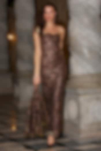 Antique Mocha Cotton Embroidered Gown by Dash and Dot at Pernia's Pop Up Shop