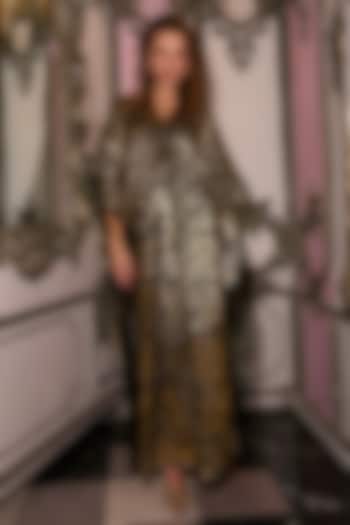 Black & Gold Polyester Hand-Cut Applique Kaftan Summer Dress by Dash and Dot at Pernia's Pop Up Shop