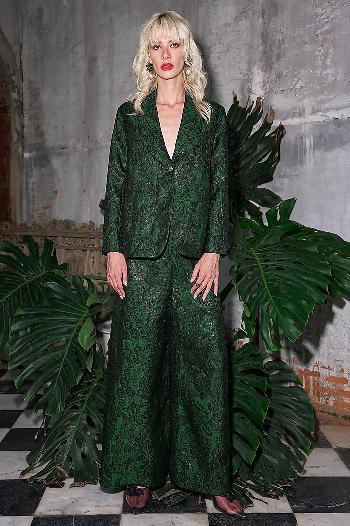 Black & Emerald Green Polyester Blazer Set by Dash and Dot at Pernia's Pop Up Shop