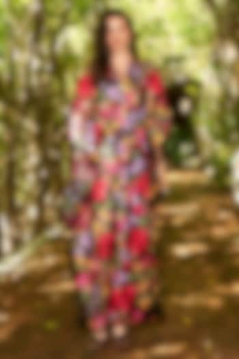Multi-Colored Polyester Floral Printed Kaftan Vacation Dress by Dash and Dot at Pernia's Pop Up Shop