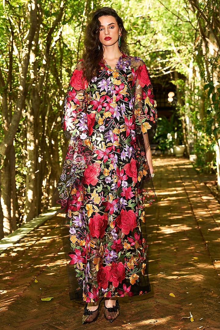 Multi-Colored Polyester Floral Printed Kaftan Vacation Dress by Dash and Dot at Pernia's Pop Up Shop