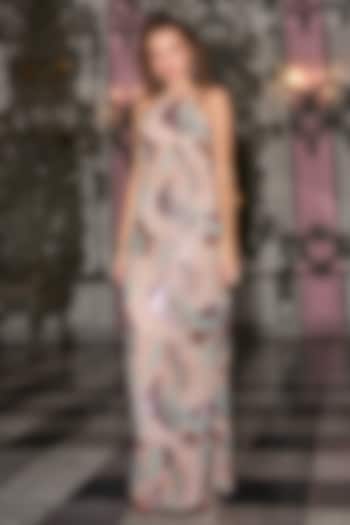 Multi-Colored Polyester Beads Hand Embellished Halter Party Wear Gown by Dash and Dot at Pernia's Pop Up Shop