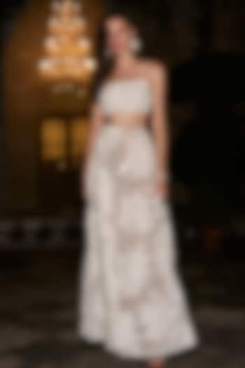 White Polyester 3D Lace Embroidered A-Line Maxi Skirt Set by Dash and Dot at Pernia's Pop Up Shop