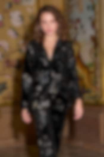 Black Velvet Metallic Printed Blazer by Dash and Dot at Pernia's Pop Up Shop