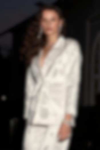 White Recycled Polyester Floral Blazer by Dash and Dot at Pernia's Pop Up Shop