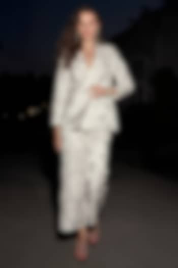 White Recycled Polyester Floral Blazer Set by Dash and Dot at Pernia's Pop Up Shop