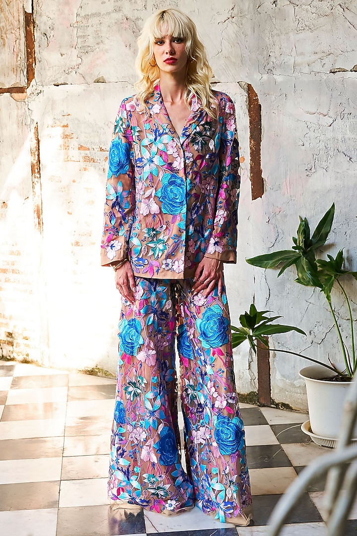 Multi-Colored Recycled Polyester Floral Blazer Set by Dash and Dot at Pernia's Pop Up Shop