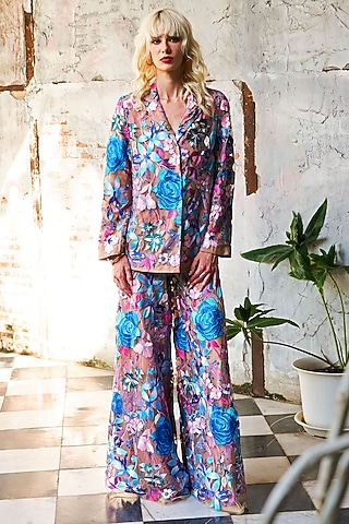 Multi-Colored Recycled Polyester Floral Blazer Set by Dash and Dot