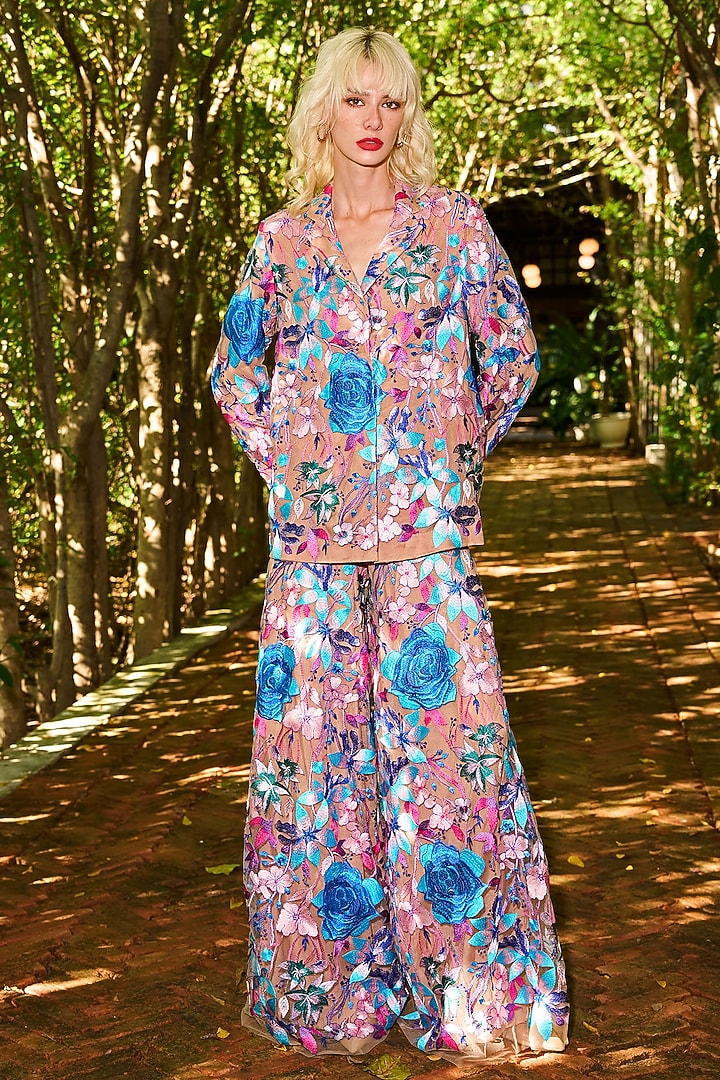 Multi-Colored Recycled Polyester Floral Wide-Leg Pants by Dash and Dot at Pernia's Pop Up Shop