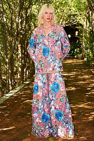 Multi-Colored Recycled Polyester Floral Wide-Leg Pants by Dash and Dot