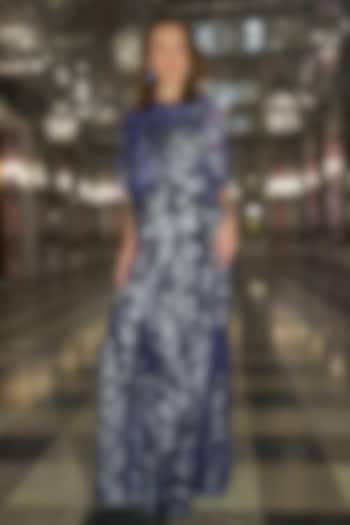 Navy Blue Recycled Polyester Kaftan by Dash and Dot at Pernia's Pop Up Shop