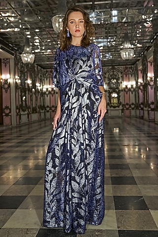 Navy Blue Recycled Polyester Kaftan by Dash and Dot
