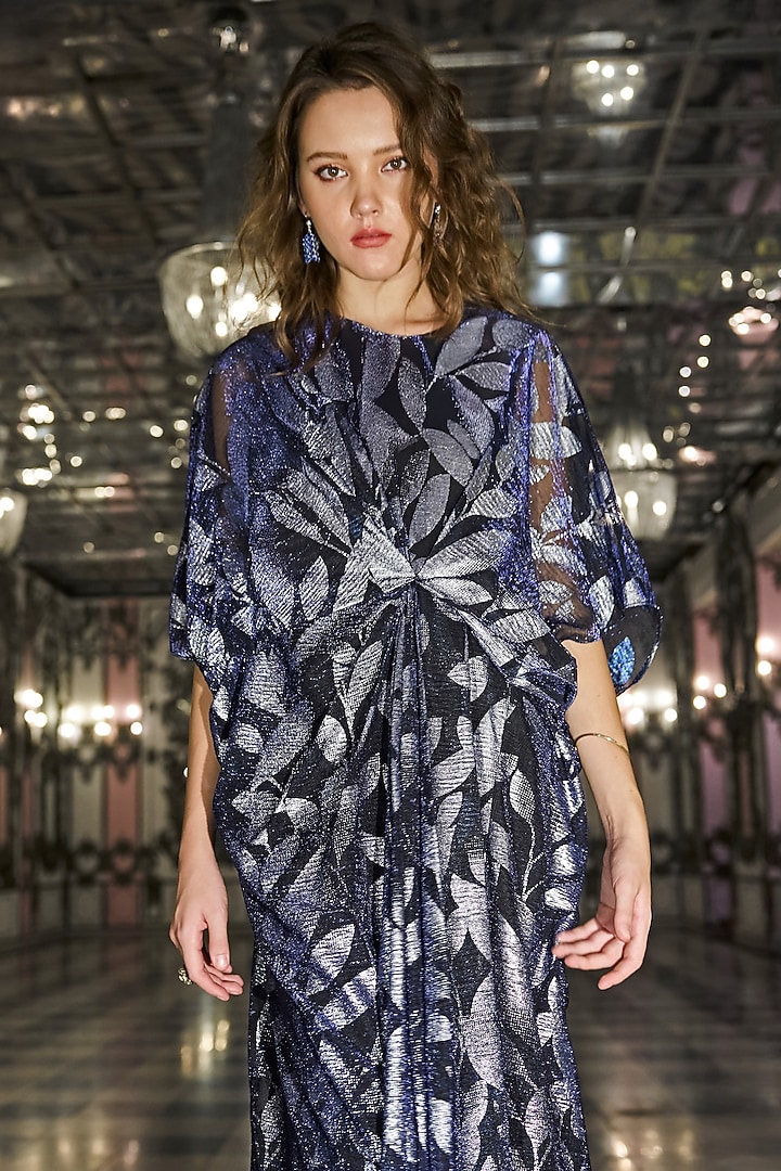 Navy Blue Recycled Polyester Kaftan by Dash and Dot at Pernia's Pop Up Shop