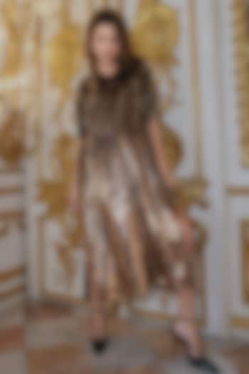 Golden Recycled Polyester Metallic Sequins Midi Summer Dress by Dash and Dot at Pernia's Pop Up Shop
