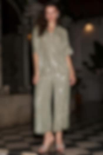 Grey & Silver Recycled Polyester Pants by Dash and Dot at Pernia's Pop Up Shop