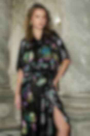 Black Recycled Polyester Foil Printed Shirt by Dash and Dot at Pernia's Pop Up Shop