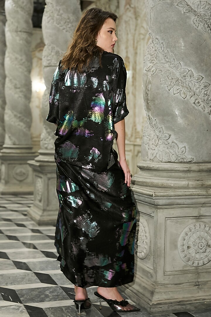 Black Recycled Polyester Foil Printed Shirt by Dash and Dot at Pernia's Pop Up Shop