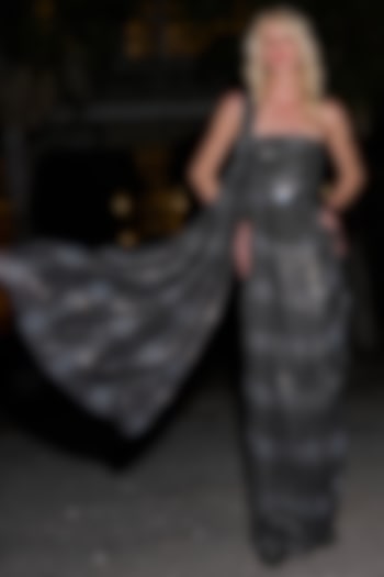 Charcoal Recycled Polyester Sequins Checkered Gown by Dash and Dot at Pernia's Pop Up Shop