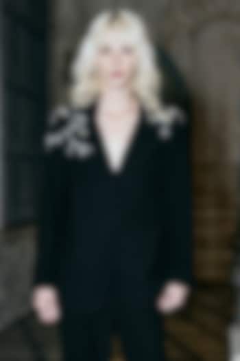 Black Polyester Crystal Embellished Blazer by Dash and Dot at Pernia's Pop Up Shop