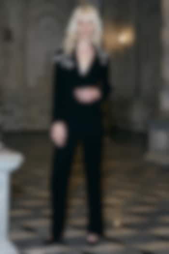 Black Polyester Straight Pants by Dash and Dot at Pernia's Pop Up Shop