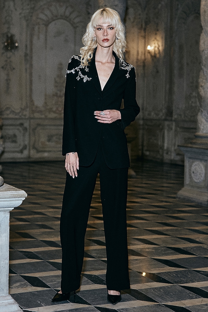 Black Polyester Straight Pants by Dash and Dot at Pernia's Pop Up Shop