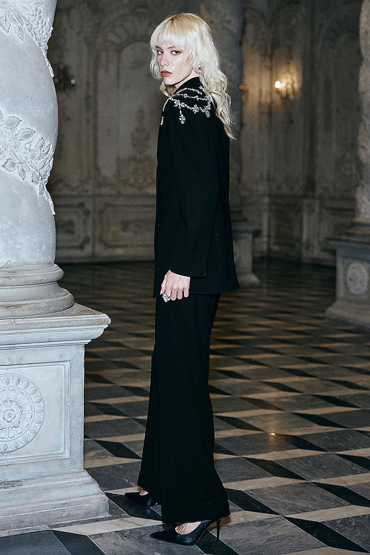 Black Polyester Straight Pants by Dash and Dot at Pernia's Pop Up Shop
