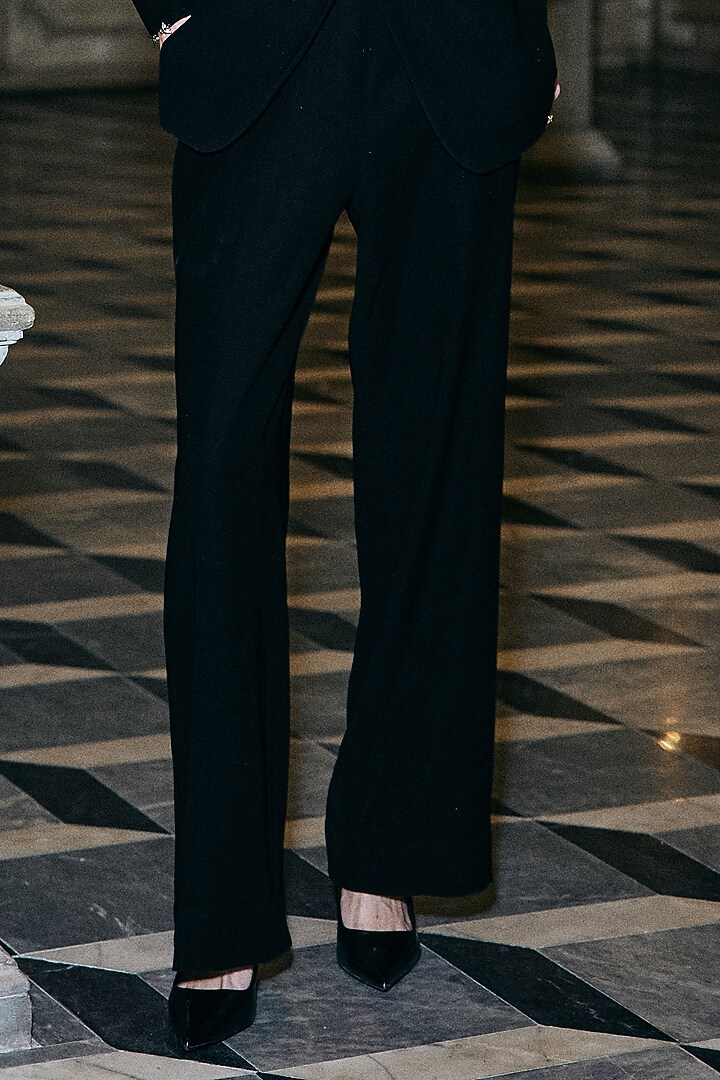 Black Polyester Straight Pants by Dash and Dot at Pernia's Pop Up Shop