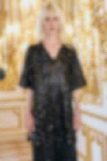 Black Polyester Sequins Embroidered Longline Top by Dash and Dot at Pernia's Pop Up Shop