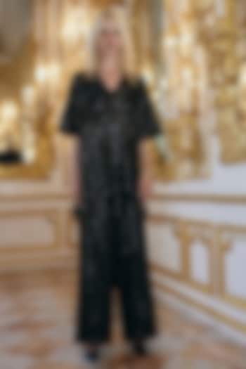 Black Polyester Sequins Embroidered Wide-Leg Pants by Dash and Dot at Pernia's Pop Up Shop